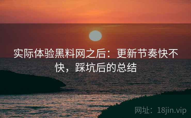 实际体验黑料网之后:更新节奏快不快,踩坑后的总结 实际体验黑料网之后:更新节奏快不快,踩坑后的总结